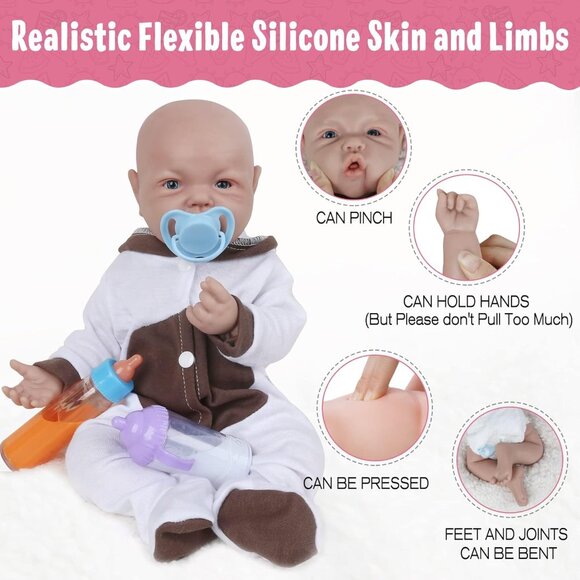 🆕17inch Full Platinum Silicone Baby Doll Reborn Eyes Open Lifelike Baby Girl - Picture 3 of 6